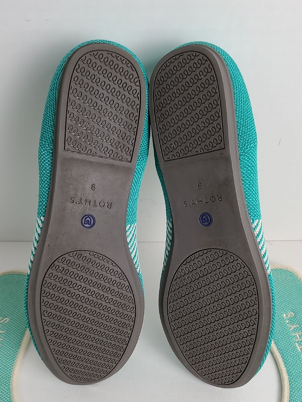 Rothy's The Flat In Calypso Teal Aqua Turquoise Round Toe Slip In Ballet Shoe - Picture 12 of 16